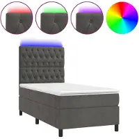 vidaXL Lit boxspring avec matelas & LED gris foncé 90x200 cm velours