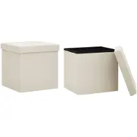 vidaXL Tabourets de rangement pliables lot de 2 blanc crème Faux lin