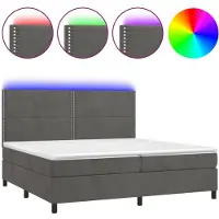 vidaXL Lit boxspring avec matelas & LED gris foncé 200x200 cm velours