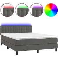 vidaXL Lit boxspring avec matelas & LED gris foncé 140x190 cm velours