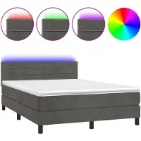 vidaXL Lit boxspring avec matelas & LED gris foncé 140x190 cm velours