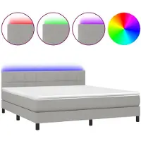 vidaXL Lit boxspring avec matelas & LED gris clair 180x200 cm Tissu