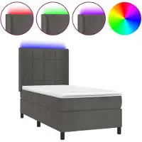 vidaXL Lit boxspring avec matelas & LED gris foncé 80x200 cm velours