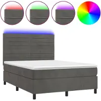 vidaXL Lit boxspring avec matelas & LED gris foncé 140x200 cm velours