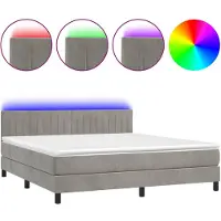 vidaXL Lit boxspring avec matelas & LED gris clair 180x200 cm velours
