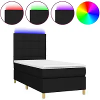 vidaXL Lit Boxspring avec matelas & LED Noir 100x200 cm Tissu