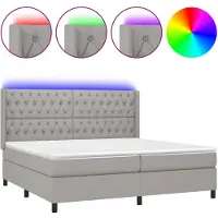 vidaXL Lit boxspring avec matelas & LED gris clair 200x200 cm Tissu