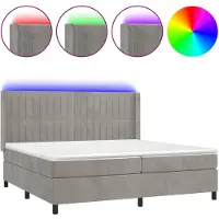 vidaXL Lit boxspring avec matelas & LED gris clair 200x200 cm velours