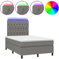 vidaXL Lit boxspring avec matelas & LED gris foncé 120x200 cm Tissu