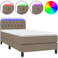 vidaXL Lit Boxspring avec matelas & LED Taupe 90x190 cm Tissu
