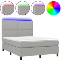 vidaXL Lit boxspring avec matelas & LED gris clair 140x190 cm Tissu