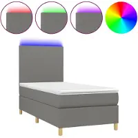 vidaXL Lit boxspring avec matelas & LED gris foncé 90x190 cm Tissu