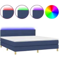 vidaXL Lit Boxspring avec matelas & LED Bleu 160x200 cm Tissu