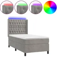 vidaXL Lit boxspring avec matelas & LED gris clair 80x200 cm velours