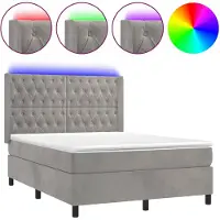 vidaXL Lit boxspring avec matelas & LED gris clair 140x200 cm velours