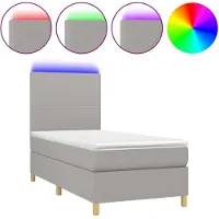 vidaXL Lit Boxspring avec matelas & LED Gris clair 100x200 cm Tissu