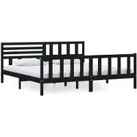 vidaXL Lit en bois massif noir 200x200 cm