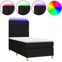 vidaXL Lit Boxspring avec matelas & LED Noir 90x200 cm Tissu