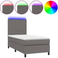 vidaXL Lit Boxspring avec matelas & LED Gris 100x200 cm Similicuir