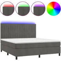 vidaXL Lit boxspring avec matelas & LED gris foncé 180x200 cm velours