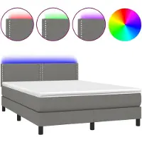 vidaXL Lit boxspring avec matelas & LED gris foncé 140x200 cm Tissu