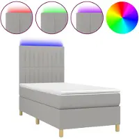 vidaXL Lit Boxspring avec matelas & LED Gris clair 100x200 cm Tissu