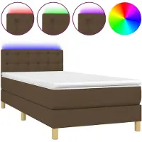 vidaXL Lit Boxspring avec matelas & LED Marron foncé 100x200 cm Tissu