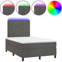 vidaXL Lit boxspring avec matelas & LED gris foncé 120x200 cm velours
