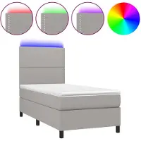 vidaXL Lit Boxspring avec matelas & LED Gris clair 100x200 cm Tissu