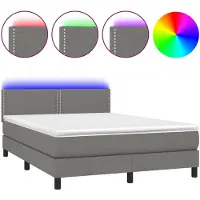 vidaXL Lit boxspring avec matelas & LED gris foncé 140x190 cm Tissu