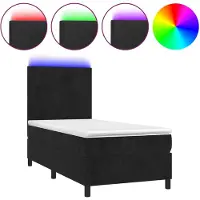 vidaXL Lit boxspring avec matelas & LED noir 100x200 cm velours