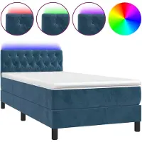 vidaXL Lit boxspring avec matelas & LED bleu foncé 90x200 cm velours