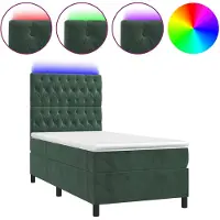 vidaXL Lit boxspring avec matelas & LED vert foncé 90x200 cm velours