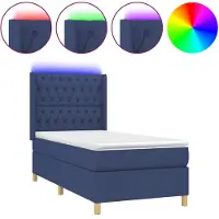 vidaXL Lit Boxspring avec matelas & LED Bleu 90x190 cm Tissu
