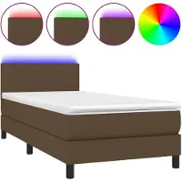 vidaXL Lit Boxspring avec matelas & LED Marron foncé 100x200 cm Tissu