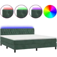 vidaXL Lit boxspring avec matelas & LED vert foncé 180x200 cm velours