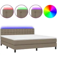 vidaXL Lit Boxspring avec matelas & LED Taupe 180x200 cm Tissu