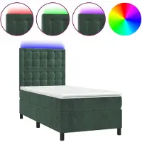 vidaXL Lit boxspring avec matelas & LED vert foncé 90x200 cm velours