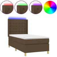vidaXL Lit Boxspring avec matelas & LED Marron foncé 100x200 cm Tissu
