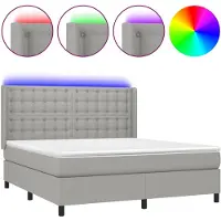 vidaXL Lit boxspring avec matelas & LED gris clair 180x200 cm Tissu