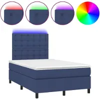 vidaXL Lit Boxspring avec matelas & LED Bleu 120x200 cm Tissu