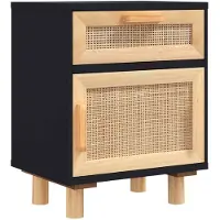 vidaXL Table de chevet Noir Bois de pin massif et rotin naturel