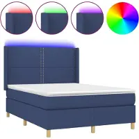 vidaXL Lit Boxspring avec matelas & LED Bleu 140x190 cm Tissu