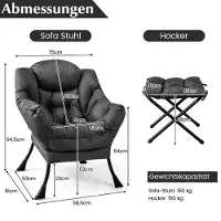 Costway Fauteuil avec repose-pieds, fauteuil relax avec accoudoirs, poche latérale et repose-pieds, fauteuil lounge, fauteuil de télévision, fauteuil à oreilles gris