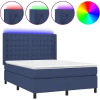 vidaXL Lit Boxspring avec matelas & LED Bleu 140x190 cm Tissu
