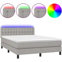 vidaXL Lit Boxspring avec matelas & LED Gris clair 140x200 cm Tissu