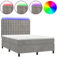 vidaXL Lit boxspring avec matelas & LED gris clair 140x200 cm velours