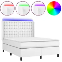 vidaXL Lit Boxspring avec matelas & LED Blanc 140x190 cm Similicuir