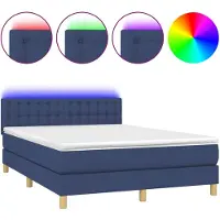 vidaXL Lit Boxspring avec matelas & LED Bleu 140x200 cm Tissu