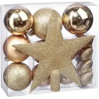 Atmosphera Fééric Lights and Christmas : lot de boules de Noël dorées avec une étoile, 18 pièces
